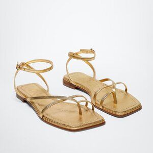 Mango Decorative Strap Sandals - Gold Size 37